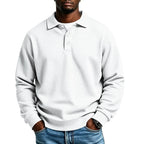 White Men's Everyday Polo Shirt with Waffle Knit Texture & Ribbed Cuffs - Front Full