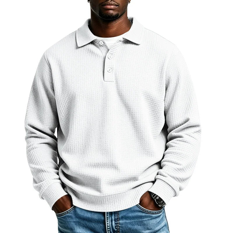 Men's Everyday Polo Shirt with Waffle Knit Texture & Ribbed Cuffs