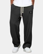 Black Men's Waffle Knit Sweatpants with Wide-Leg Fit & Drawstring Waist