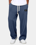 Blue Men's Waffle Knit Sweatpants with Wide-Leg Fit & Drawstring Waist