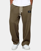 Dark Brown Men's Waffle Knit Sweatpants with Wide-Leg Fit & Drawstring Waist