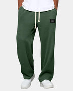 Dark Green Men's Waffle Knit Sweatpants with Wide-Leg Fit & Drawstring Waist