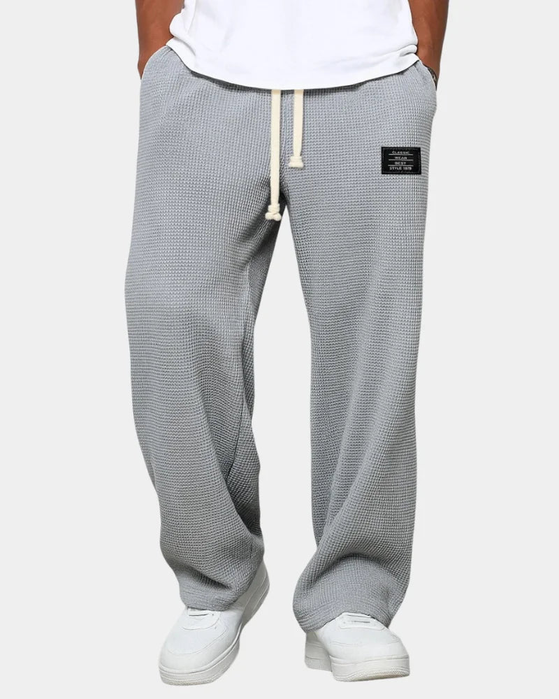 Gray Men's Waffle Knit Sweatpants with Wide-Leg Fit & Drawstring Waist