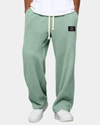Green Men's Waffle Knit Sweatpants with Wide-Leg Fit & Drawstring Waist