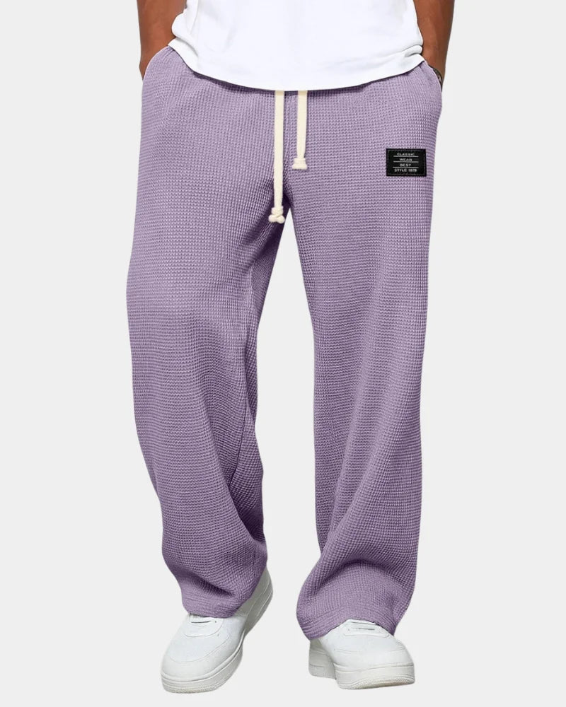 Purple Men's Waffle Knit Sweatpants with Wide-Leg Fit & Drawstring Waist