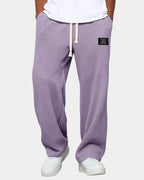 Purple Men's Waffle Knit Sweatpants with Wide-Leg Fit & Drawstring Waist