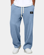 Sky Blue Men's Waffle Knit Sweatpants with Wide-Leg Fit & Drawstring Waist