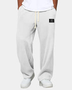 White Men's Waffle Knit Sweatpants with Wide-Leg Fit & Drawstring Waist