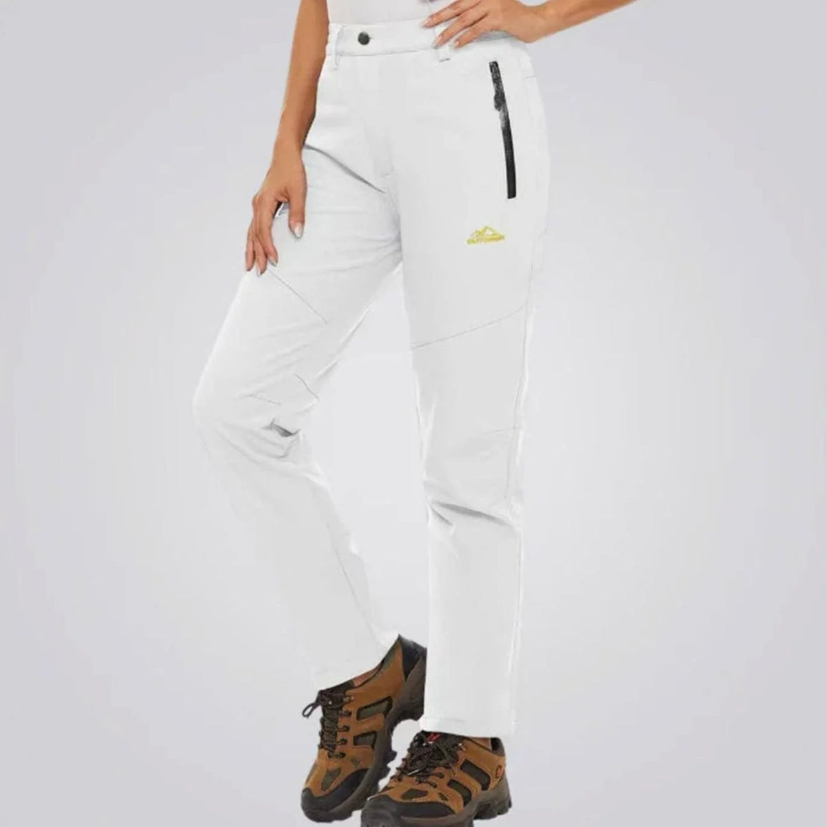 White Women's Waterproof Fleece-Lined Outdoor Pants with Zip Pockets