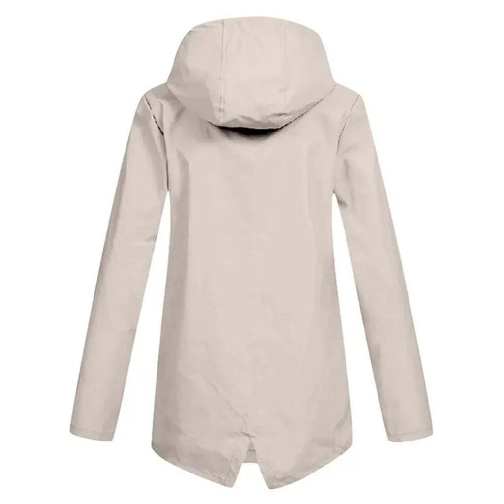 Women's Waterproof Jacket with Hooded Drawstring Design - Back Full