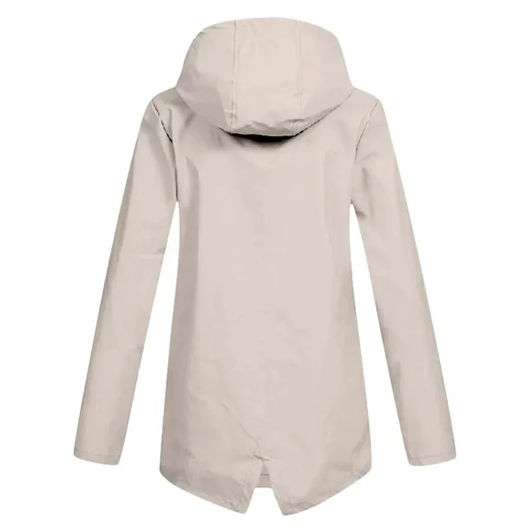 Women's Waterproof Jacket with Hooded Drawstring Design - Back Full