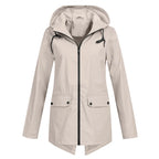 Apricot Women's Waterproof Jacket with Hooded Drawstring Design - Front Flat