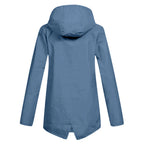 Women's Waterproof Jacket with Hooded Drawstring Design - Back Detail