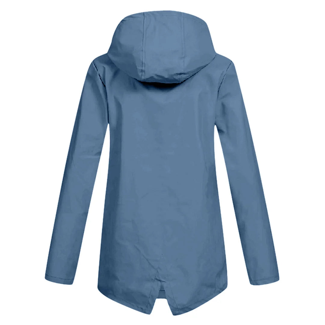 Women's Waterproof Jacket with Hooded Drawstring Design - Back Detail