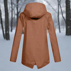 Brown Women's Waterproof Rain Coat — Amara Polyester Hooded Zip-Pocket - Back View Forest