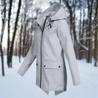 Gray Women's Waterproof Rain Coat — Amara Polyester Hooded Zip-Pocket - Side Profile Path