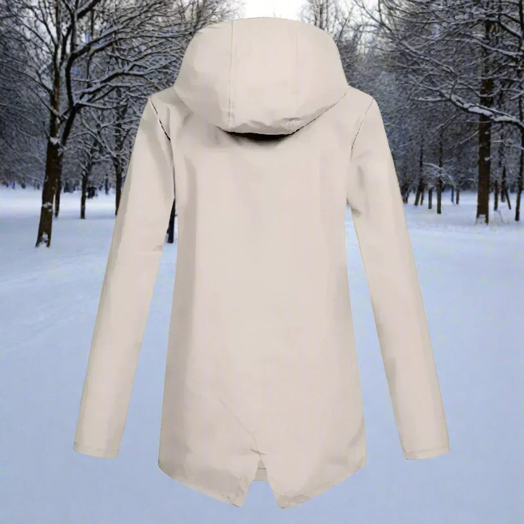 Orange Women's Waterproof Rain Coat — Amara Polyester Hooded Zip-Pocket - Back Full View