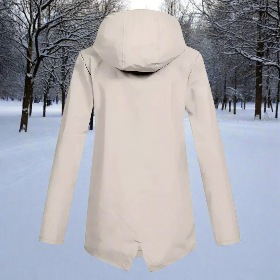 Orange Women's Waterproof Rain Coat — Amara Polyester Hooded Zip-Pocket - Back Full View