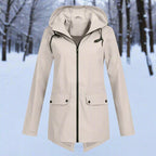 Orange Women's Waterproof Rain Coat — Amara Polyester Hooded Zip-Pocket - Front Flat Treeline