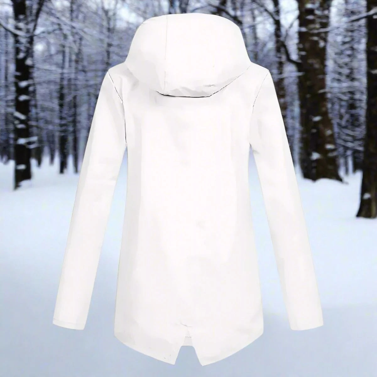 White Women's Waterproof Rain Coat — Amara Polyester Hooded Zip-Pocket - Back View Plain