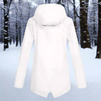 White Women's Waterproof Rain Coat — Amara Polyester Hooded Zip-Pocket - Back View Plain