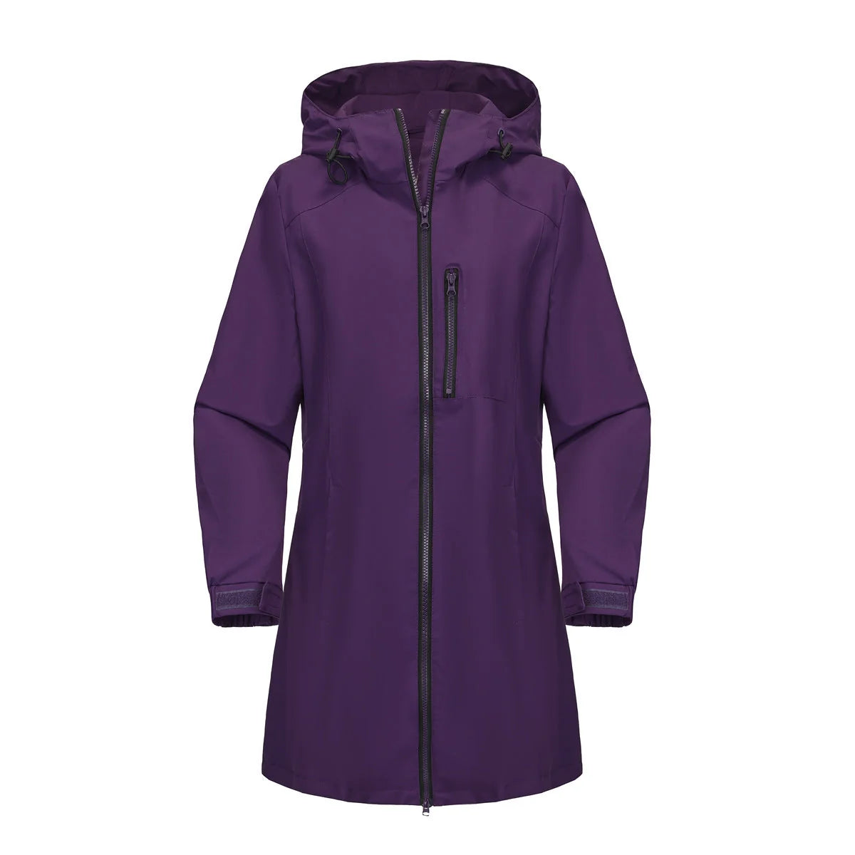 Dunkelviolett Women's Waterproof Rain Jacket — Quinn Longline Hooded Two-Way Zip - Studio Purple Front