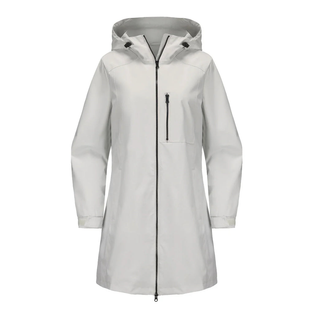 White Grey Women's Waterproof Rain Jacket - Studio White Front