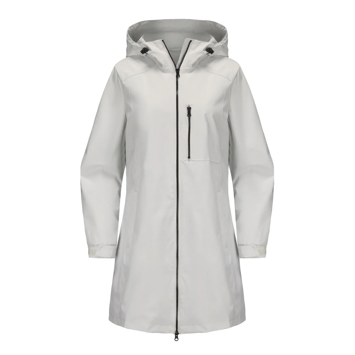 Weigrau Women's Waterproof Rain Jacket — Quinn Longline Hooded Two-Way Zip - Studio White Front