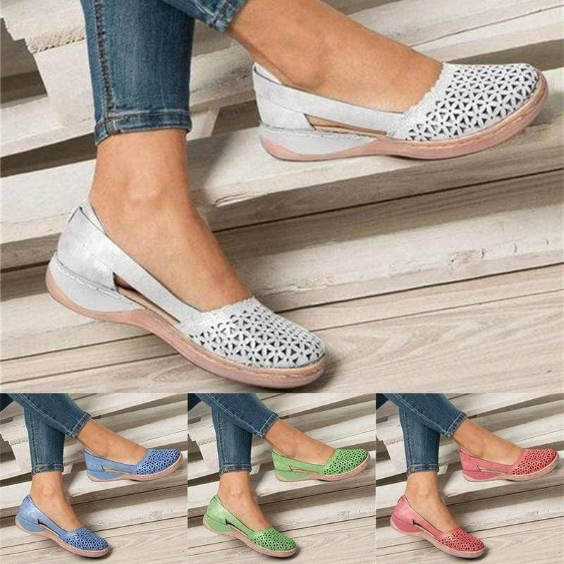 White Women's Casual Wedge Flats — Tessa Faux Leather Cut-Out Slip-On - Color Swatch Grid