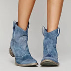 Blue Women's Western Cowboy Boots — Yara Cushioned Block Heel Pull-Tabs - Front Studio Pose
