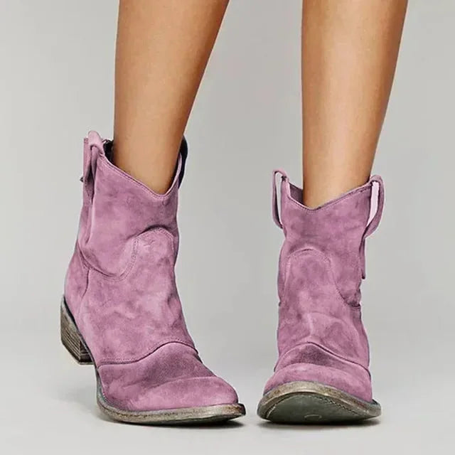 Pink Women's Western Cowboy Boots — Yara Cushioned Block Heel Pull-Tabs - Front Studio Detail