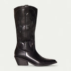 Black Women's Western Cowboy Boots — Halle Pointed-Toe Embroidered Block Heel - Side Profile