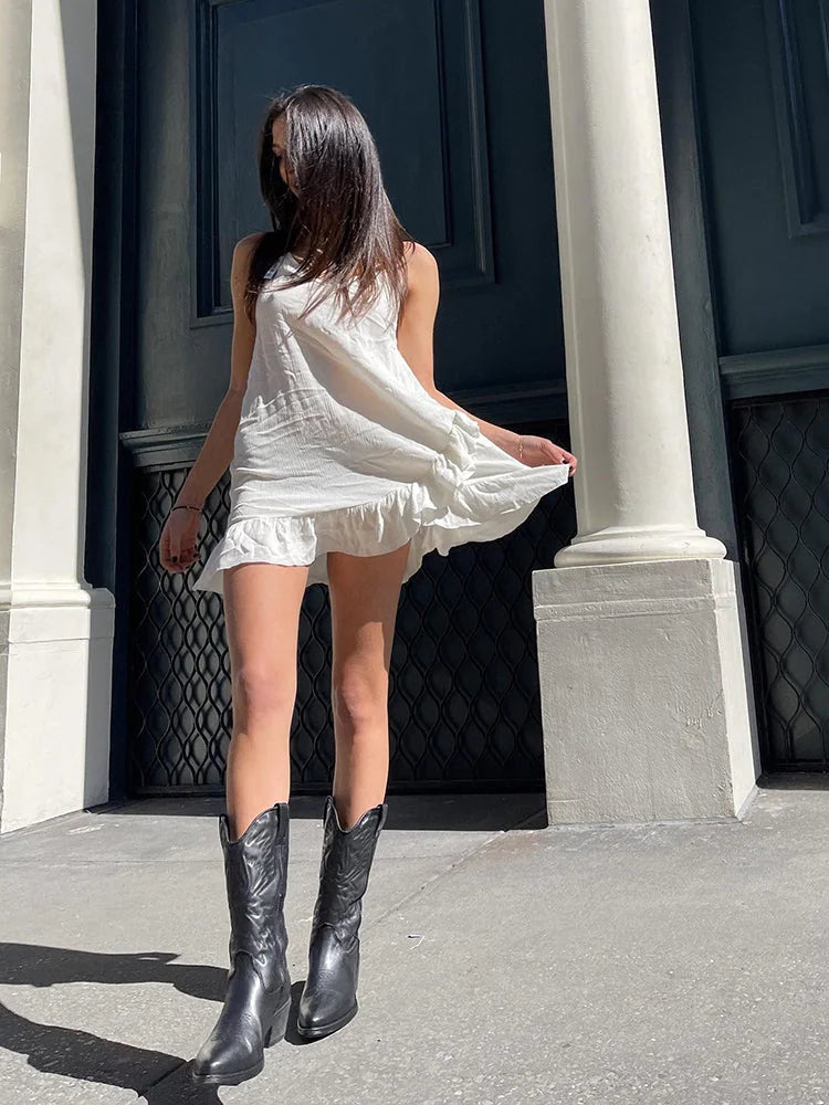 Black Women's Western Cowboy Boots — Zuri Pointed-Toe Embroidered Block Heel - Worn Lifestyle Dress