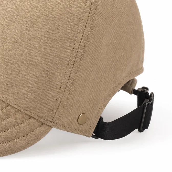 Beige Women's Wide-Brim Sun Hat — Selma Cotton Foldable Adjustable Strap - Close Up Back Strap