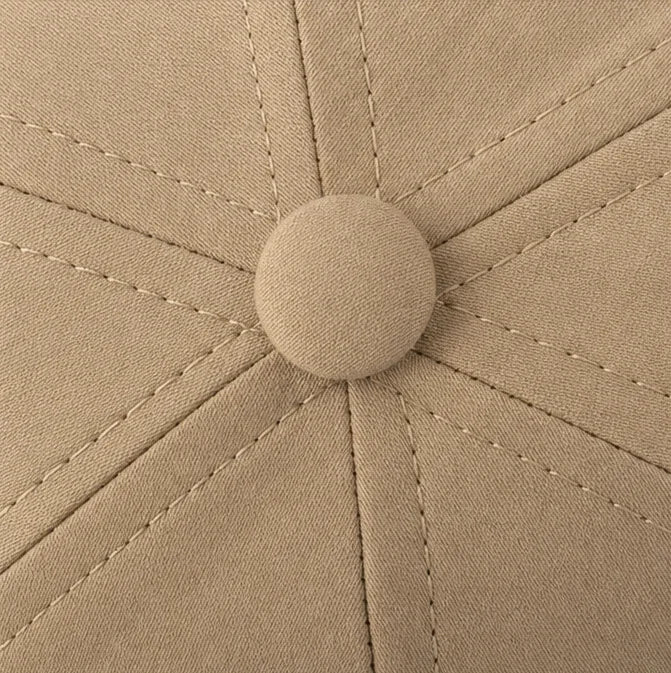 Beige Women's Wide-Brim Sun Hat — Selma Cotton Foldable Adjustable Strap - Close Up Top Button