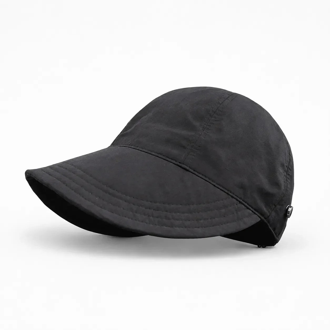Black Women's Wide-Brim Sun Hat — Selma Cotton Foldable Adjustable Strap - Studio Plain