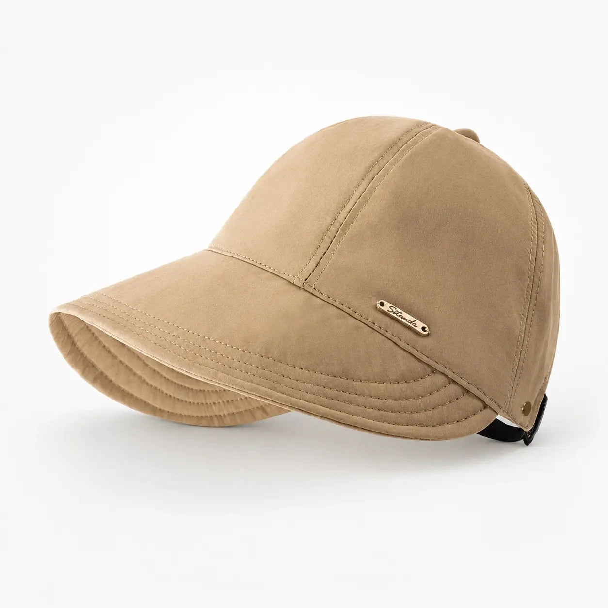 Camel Women's Wide-Brim Sun Hat — Selma Cotton Foldable Adjustable Strap - Studio Plain Side