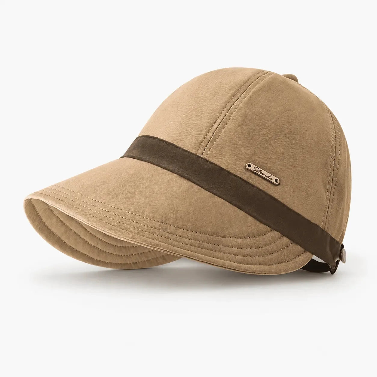 Camel Women's Wide-Brim Sun Hat — Selma Cotton Foldable Adjustable Strap - Studio Side Brown Strap