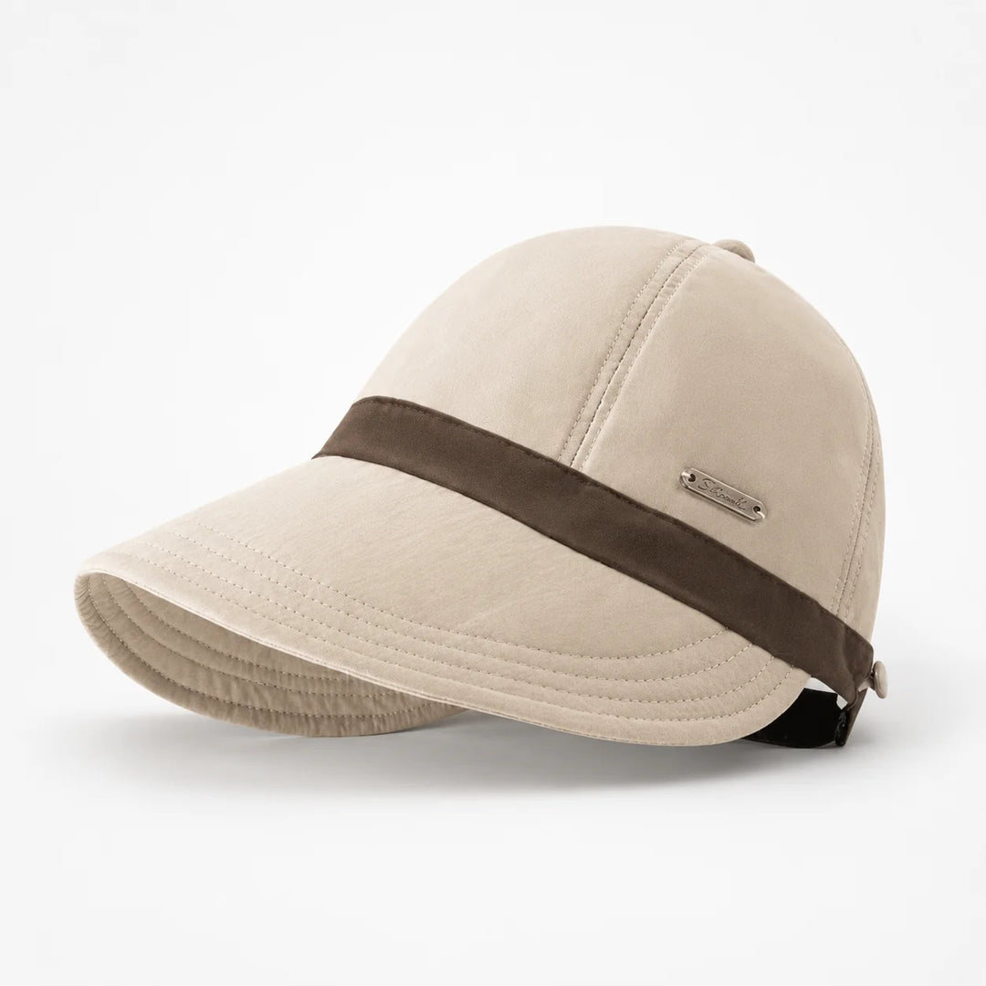 Cream Women's Wide-Brim Sun Hat — Selma Cotton Foldable Adjustable Strap - Studio Side Angle