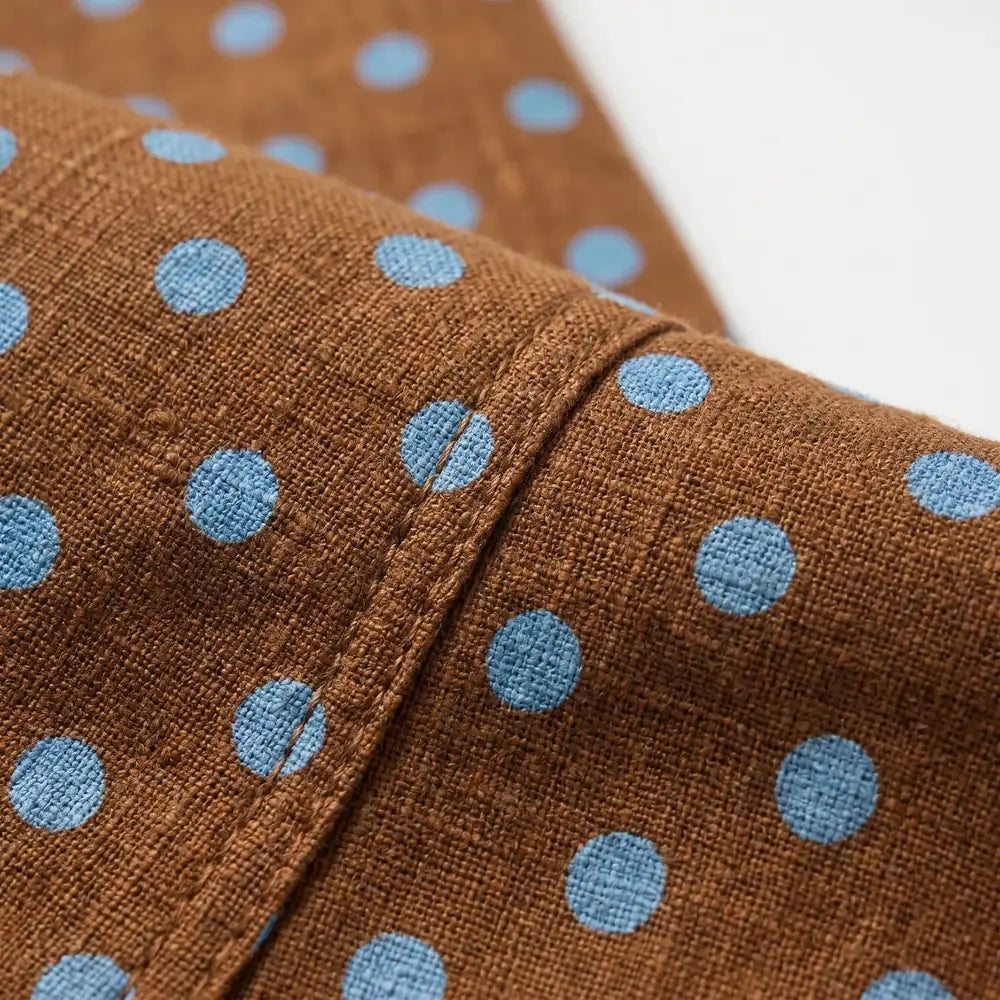 Brown Women's Polka Wide-Leg Barrel Jeans — Nia Relaxed-Fit High-Waisted Pockets - Fabric Close Up