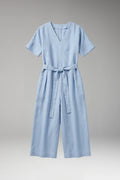 Women's V-Neck Wide-Leg Jumpsuit — Severine Relaxed Tie-Waist Cropped