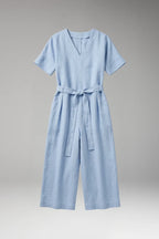 S Women's V-Neck Wide-Leg Jumpsuit — Severine Relaxed Tie-Waist Cropped - Flat Lay