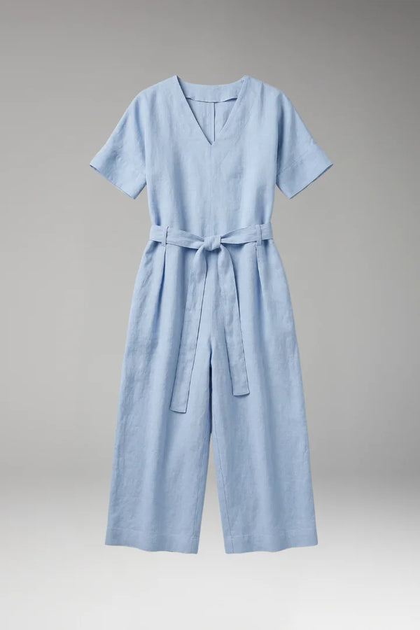 S Women's V-Neck Wide-Leg Jumpsuit — Severine Relaxed Tie-Waist Cropped - Flat Lay