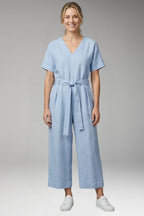 2Xl Women's V-Neck Wide-Leg Jumpsuit — Severine Relaxed Tie-Waist Cropped - Front Full