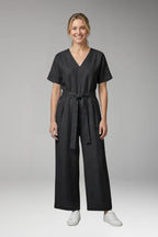 4Xl Women's V-Neck Wide-Leg Jumpsuit — Severine Relaxed Tie-Waist Cropped - Front Pose