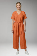 3Xl Women's V-Neck Wide-Leg Jumpsuit — Severine Relaxed Tie-Waist Cropped - Front Studio