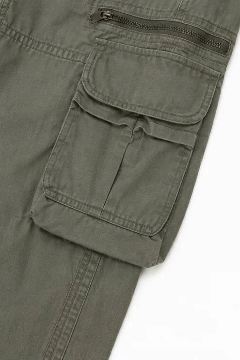 Women's Wide-Leg Cargo Pants with Relaxed Fit & Adjustable Waist - Close Up Cargo Pocket