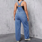 Blue Women's Wide-Leg Denim Overalls — Zelda Relaxed-Fit Adjustable Pockets - Back Full