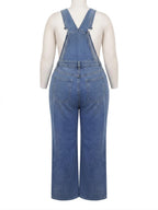 Blue Women's Wide-Leg Denim Overalls — Zelda Relaxed-Fit Adjustable Pockets - Back Mannequin