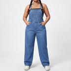 Blue Women's Wide-Leg Denim Overalls — Zelda Relaxed-Fit Adjustable Pockets - Front Studio